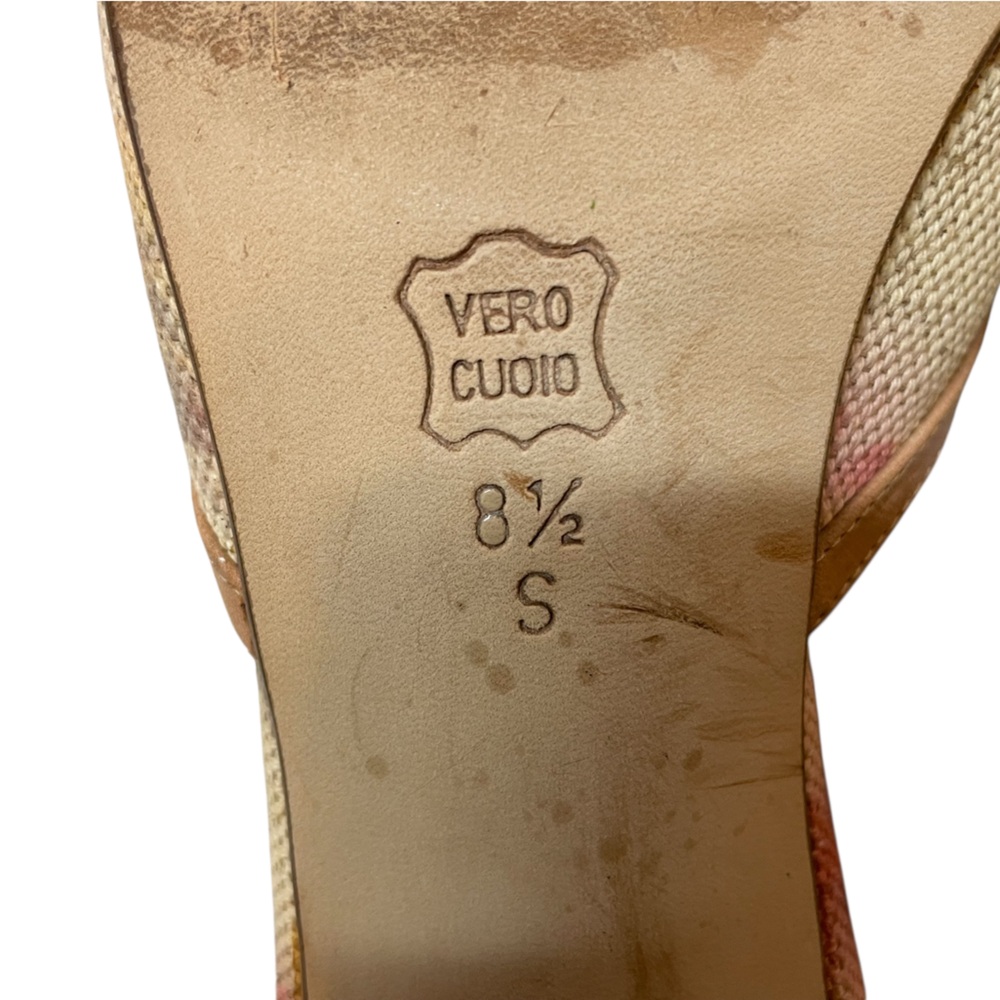 VANELI Tan/Beige Floral Canvas/Leather Slides Mules Heels Shoes - Size 8.5 Slim - Picture 13 of 16